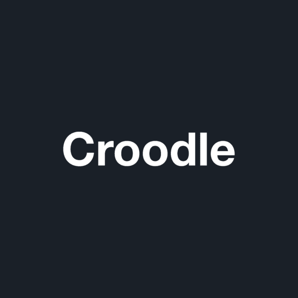 logo croodle bianco su blu scuro