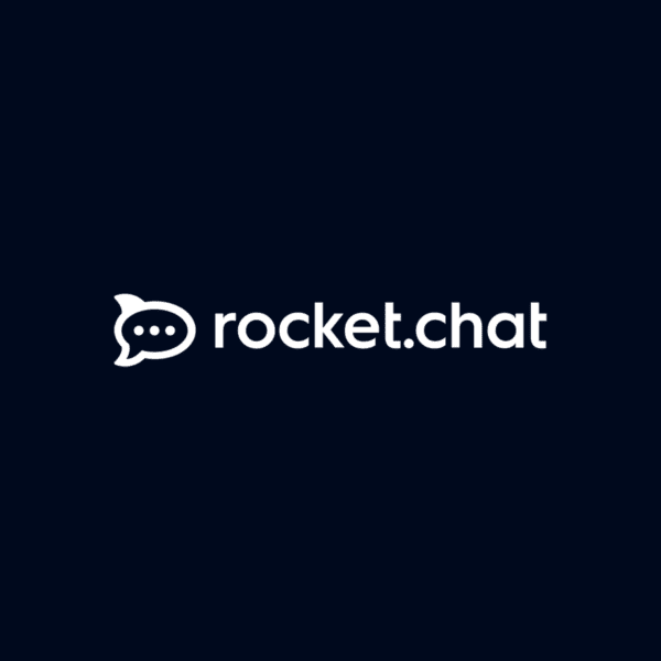 rocket chat logo white on dark blue