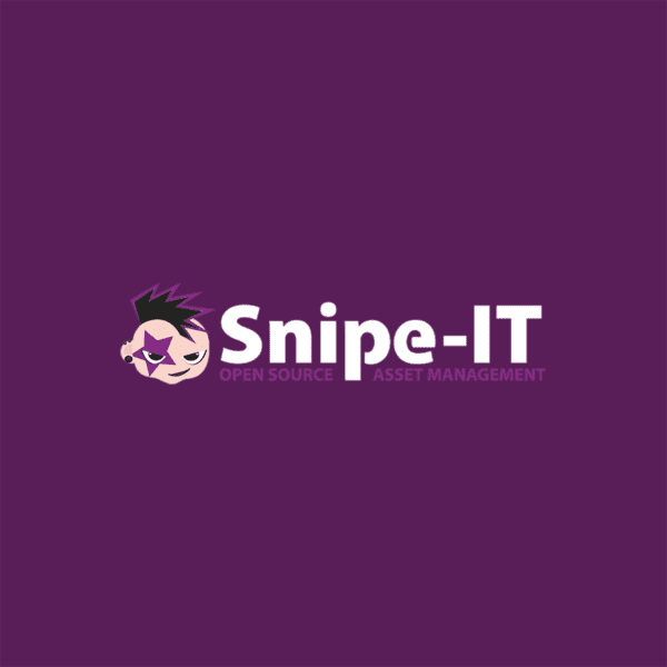 logotipo de snipe-it blanco sobre morado con un icono de bebé punk