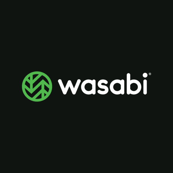 Wasabi grünes Logo und weiß auf schwarzem Text