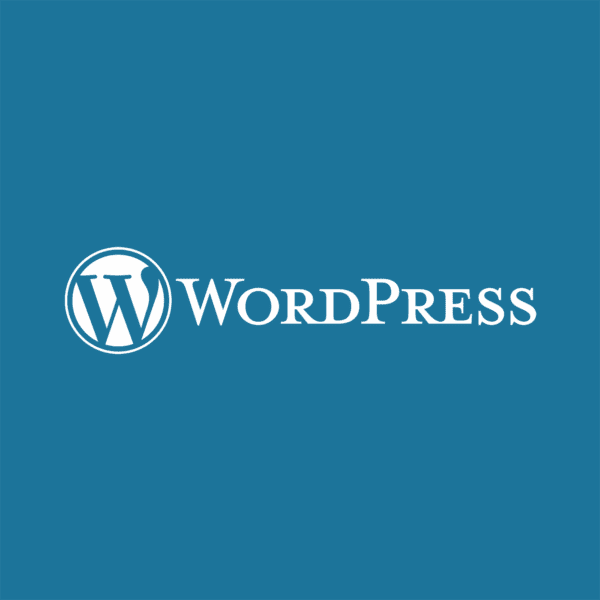 wordpress logo blanco sobre azul